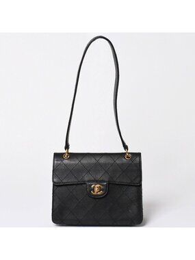 Chanel Quilted Bag CC Logo Caviar Leather Black Gold